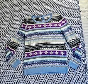 Talbots Wool Blend Fair Isle Sweater SM Button Back Pastel Romantic Ski Preppy